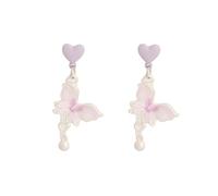 Boucles d'oreilles à clous papillon plaqué argent mignonnes pendentif femmes été printemps bijoux cadeaux accessoires remarquables tige argent 925 (Violet)