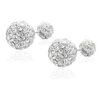 Boucles d'oreilles à double boules en cristal autrichien - Boucles d'oreilles en argent sterling 925 avec boule disco de Shamballa, boucle d'oreille avant-arrière avec boules de 6 à 10 mm pour femmes