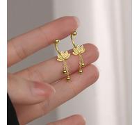 Boucles d'oreilles à gland lotus en argent sterling S925, design minimaliste et simple, boucles d'oreilles perle ronde à vis, cadeau pour femmes Argent sterling 925