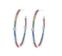 Boucles d'oreilles à la mode - Zircons Rainbow CZ à double face tendue pavé à moitié rond Cercle mince boucles d'oreilles pour femmes bijoux en or