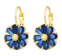 Boucles d'Oreilles à Levier avec Pierre de Naissance, Boucles d'Oreilles Florales Vintage Cadeau Bijoux Tendance Clous en Pierres Précieuses de Fleurs pour Femmes (Bleu)
