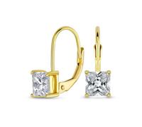Boucles D'Oreilles À Levier En Argent Sterling Plaqué Or Avec Solitaire En Zircone Cubique Coupée En Princesse Pour Femmes, De Qualité AAA, De Forme Carrée, Pour Mariée Classique