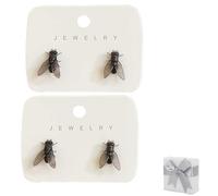 Boucles d'oreilles à mouche, boucles d'oreilles à mouche réalistes, mini boucle d'oreille abstraite personnalisée - Design unique, boucle d'oreille animale simulée, créative de nouveauté (Black-2)