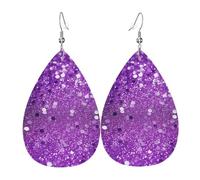 Boucles d'oreilles à paillettes violettes scintillantes pour femme, boucles d'oreilles en cuir en forme de larme, boucles d'oreilles pendantes double face, accessoires d'oreille légers, bijoux