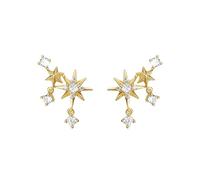 Boucles d'oreilles à pampilles en diamant fragmenté Gold Star Boucles d'oreilles esthétiques étincelantes Starlight avec motif en forme d'étoile rayonnante et grappe de zircone
