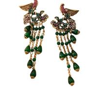 Boucles d'oreilles à pampilles en perles et strass style occidental médiéval rétro avec verres émeraude et fleurs