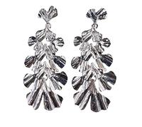 Boucles d'oreilles à pampilles en pétales de feuilles de fleurs pour femmes, Boucles d'oreilles pendantes en grappe de feuilles de Ginkgo, Boucles d'oreilles lustre feuille bohème (Argent)