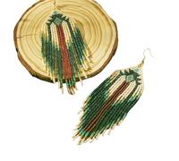 Boucles d'oreilles à pampilles faites à la main avec perles de verre vintage florales - Accessoires de bijoux pour femme - Boucles d'oreilles ethniques florales, taille unique, Comme décrit, Comme