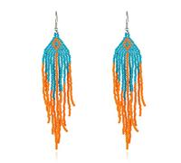 Boucles D'Oreilles À Pampilles Longues En Perles,Boucles D'Oreilles À Pampilles Longues Tissées À La Main De Style Ethnique,Boucles D'Oreilles Lustre En Perles De Rocaille Pour Femmes,Orange,Long