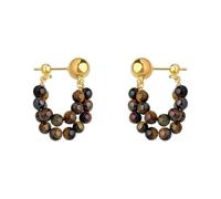 Boucles d'oreilles à perles double couche pour femme, avec pierres naturelles œil de tigre, tiges en argent hypoallergéniques, bijoux tendance et élégants en cuivre plaqué or