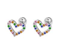 Boucles d'oreilles à tige 20 g en forme de cœur creux arc-en-ciel en oxyde de zirconium pour femmes et filles, délicates et hypoallergéniques, en acier inoxydable avec fermoir à vis, bijou cadeau pour