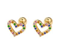 Boucles d'oreilles à tige 20 g en forme de cœur creux arc-en-ciel en oxyde de zirconium pour femmes et filles, délicates et hypoallergéniques, en acier inoxydable avec fermoir à vis, bijou cadeau pour