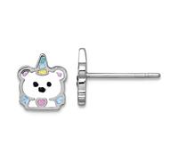 Boucles d'oreilles à tige 7 mm en argent sterling 925 plaqué rhodium émaillé licorne ours polaire adolescent 8,5 x 7 mm de large