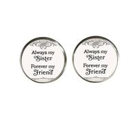 Boucles d'oreilles à tige « Always My Sister Forever My Friend » - Cadeau pour sœur - Pierre de naissance initiale - Personnalisation personnalisée, nan