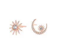 Boucles d'oreilles à tige asymétriques en argent sterling S925 en forme d'étoile et croissant de lune avec strass transparents et diamants - Cadeau délicat pour femmes et filles - Oreilles sensibles,