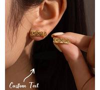 Boucles d'oreilles à tige avec nom en police creuse pour femmes, boucles d'oreilles en acier inoxydable personnalisées, bijoux personnalisés, accessoire de port quotidien, cadeau d'anniversaire et de 