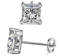 Boucles D'oreilles à Tige Carrées en Argent Sterling 925 Avec Oxyde de Zirconium Taille Princesse Pour Femmes, Hommes et Filles Avec Plaqué or 18 carats (4mm (1,6 carats/paire), Or Blanc)