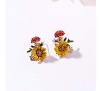 Boucles d'oreilles à tige créatives en argent sterling 925, motif champignon et fleur sucrée, style rétro, goutte d'huile, forêt(Unique Colour)