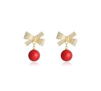 Boucles d'oreilles à tige de Noël pour femme - Motif arbre de Noël, flocon de neige, nœud - Coffret cadeau Père Noël en pain d'épices (boule G-Bow)