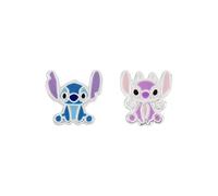 Disney Lilo & Stitch Boucles d'oreilles à tige en argent sterling avec tampon en émail Bleu et rose, Argent sterling