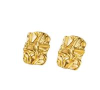 Boucles d'oreilles à tige dorées pour femme - Boucles d'oreilles géométriques rectangulaires vintage avec texture martelée, tige épaisse légère, or mat, cadeau tendance, 15mm, Métal, Pas de gemme