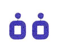 Boucles d'oreilles à tige d'oreilles pendantes perlées à la main perle de rocaille coeur cerceau bohême déclaration boucle d'oreille goujons pour femmes filles (Blue,One Size)