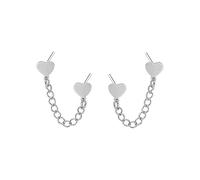 Boucles d'oreilles à tige double en forme de cœur avec chaîne courte en acier inoxydable pour femmes et filles cartilage deux trous tendance chic minimaliste grimpeur enfile-chaîne pendante cadeau