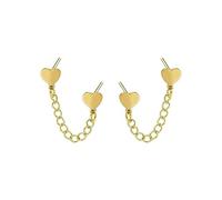 Boucles d'oreilles à tige double en forme de cœur avec chaîne courte en acier inoxydable pour femmes et filles cartilage deux trous tendance chic minimaliste grimpeur enfile-chaîne pendante cadeau,