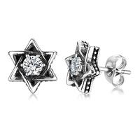 Boucles d'oreilles à tige en acier inoxydable avec étoile de David et zircon cubique, Métal, Zircone cubique