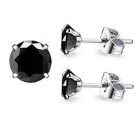 Boucles d'oreilles à tige en acier inoxydable chirurgical 316L avec pierre de quartz hypoallergénique 6 mm, argent 5A 5A, pour homme et femme, 8 mm, Acier inoxydable, Obsidienne Zircone