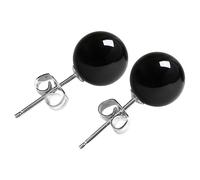 Boucles d'oreilles à tige en agate - Boucles d'oreilles en pierre naturelle pour femme, boucle 'oreille noire à perles simples de 8 mm avec tige