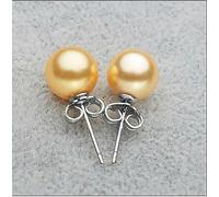 Boucles d'oreilles à Tige en Argent 925 avec Perles Rondes en Coquillage des Mers du Sud (8/10/12/14 mm) - Jaune - 10 mm