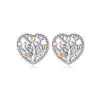 Boucles d'oreilles à tige en argent sterling 925 avec motif arbre de vie délicat en forme de cœur, plaqué or blanc/rose, cadeau pour femmes et filles, cadeau de fête des mères pour maman