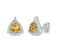 Boucles d'oreilles à tige en argent sterling 925 avec pierre de naissance et saphir blanc créé - Pierre précieuse en métal, citrine et saphir blanc