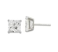 Boucles d'oreilles à tige en argent sterling 925 avec zircone cubique carrée 7 mm x 7 mm de large pour femme