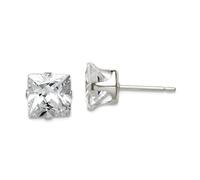 Boucles d'oreilles à tige en argent sterling 925 avec zircone cubique carrée de 7 mm et 4 griffes de 7 x 7 mm de large pour femme