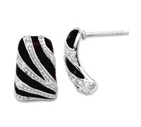 Boucles d'oreilles à tige en argent sterling 925 avec zircone cubique imitation diamant et pierre noire polie et texturée pour femme 16,65
