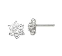 Boucles d'oreilles à tige en argent sterling 925 massif poli CZ imitation diamant fleur 10 x 11 mm de large pour femme