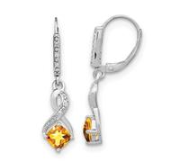 Boucles d'oreilles à tige en argent sterling 925 plaqué rhodium avec citrine et diamant 29,5 x 7,25 mm de large pour femme