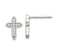 Boucles d'oreilles à tige en argent sterling 925 plaqué rhodium avec zircone cubique synthétique Passion religieuse Croix religieuse 10,66 x 7,8 mm de large pour femme
