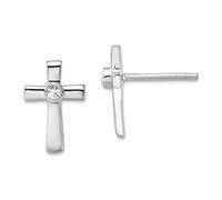 Boucles d'oreilles à tige en argent sterling 925 plaqué rhodium poli avec zircone cubique imitation diamant religieux croix religieuse 12,5 x 8,4 m