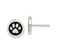 Boucles d'oreilles à tige en argent sterling 925 poli émaillé avec empreintes de pattes de chien et chat 9 x 9 mm de large pour femme