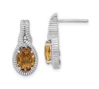 Boucles d'oreilles à tige en argent sterling 925 texturé poli avec quartz Whisky 19 x 9 mm de large pour femme