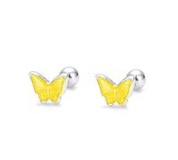 Boucles d'Oreilles à Tige En Argent Sterling Avec Petit Papillon Pour Femmes Et Filles, Boucles d'Oreilles à Vis Arrière, Cartilage, Tragus, Bijoux De Corps (Jaune)