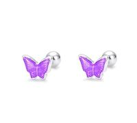 Boucles d'Oreilles à Tige En Argent Sterling Avec Petit Papillon Pour Femmes Et Filles, Boucles d'Oreilles à Vis Arrière, Cartilage, Tragus, Bijoux De Corps (Violet)
