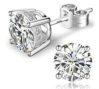 Boucles d'oreilles à tige en argent sterling plaqué or blanc 18 carats avec oxyde de zirconium rond pour homme et femme - 4 griffes - Hypoallergénique, 6.5 mm, Or blanc, or jaune, oxyde de zirconium