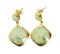 Boucles d'oreilles à tige en argent sterling pour femme avec cabochon rond en prehnite verte, faites à la main, boucles d'oreilles en pierre précieuse naturelle de 15 mm et 5 mm, bijou minimaliste