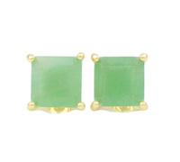 Boucles d'oreilles à tige en aventurine verte naturelle en argent sterling 925 plaqué or | Boucles d'oreilles carrées, style minimaliste pour femme | LKSTD_0354