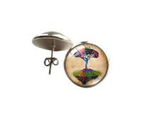 Boucles d'oreilles à tige en forme d'arbre de vie mystique avec photo ronde en verre, nan