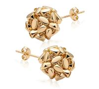 Boucles d'oreilles à tige en forme de boule à paillettes pour femme, plaqué or 14 carats, boucles d'oreilles sphères texturées avec tige en argent sterling 925, clous à boules creuses tissées
